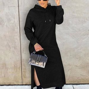 COPY - Solid Hooded Collar Casual Maxi Dress